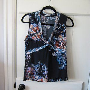 Navy Tahari Floral Sleeveless Top
